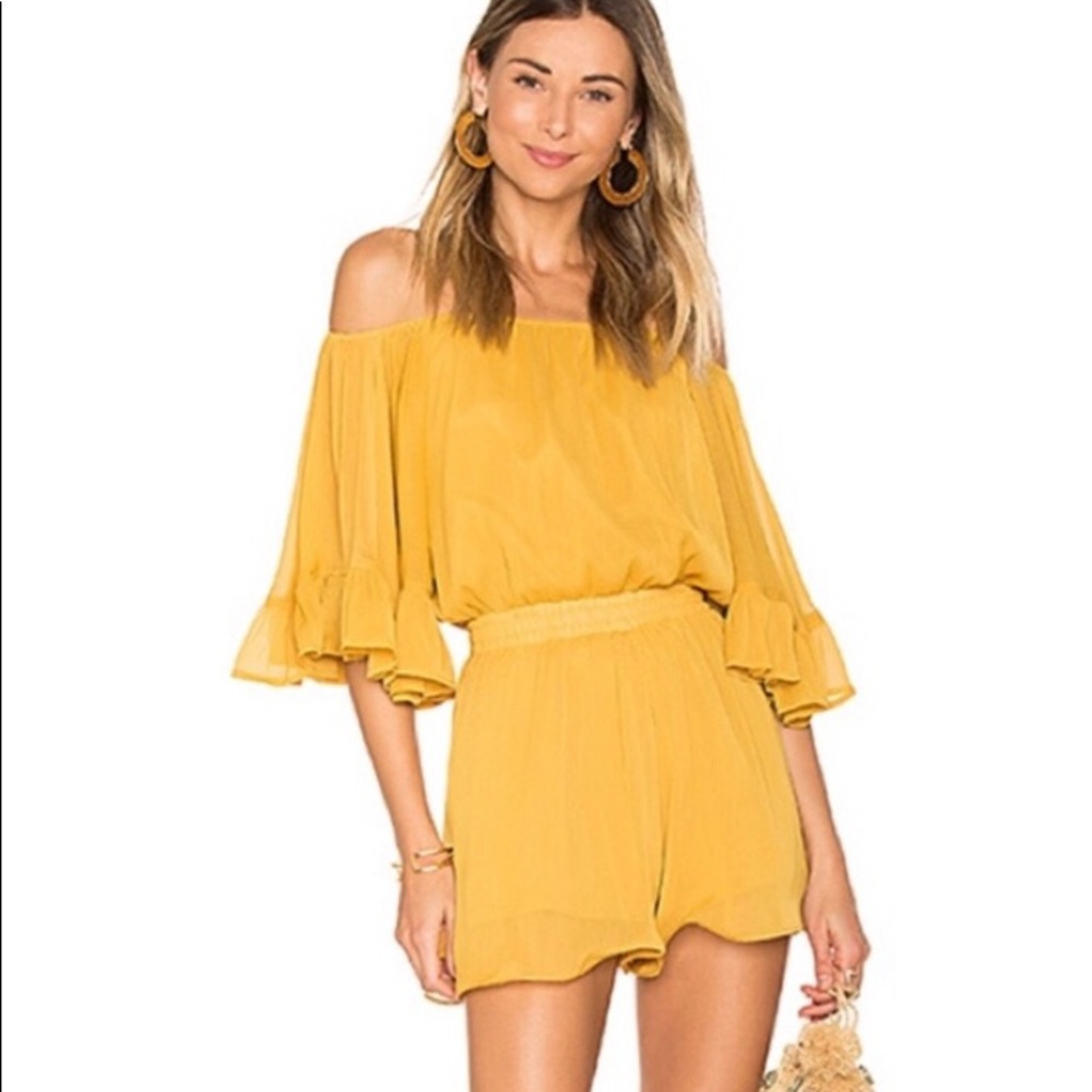 Mustard yellow off the shoulder romper